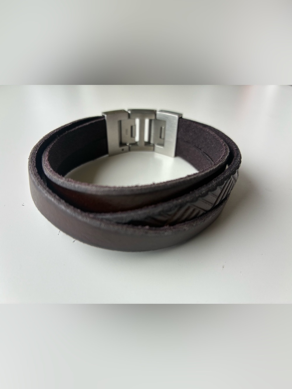 Brown Leather Wrap Bracelet with Stainless Clasp